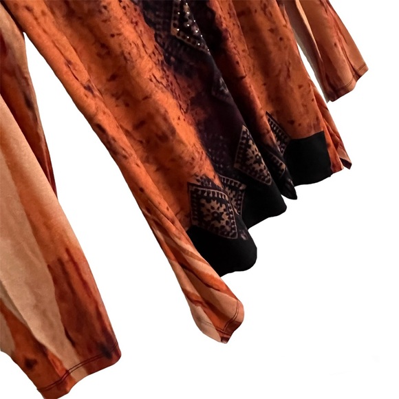 Burnt Pumpkin Boho Long Sleeve V-Neck Rhinestone Embellished Brand New Tunic NWT - Picture 6 of 16